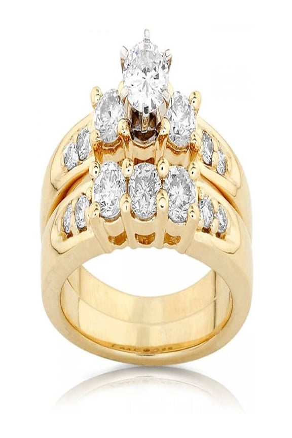 Classic Cheap Diamond Wedding Ring Set 1 Carat Round Cut Diamond on Gold