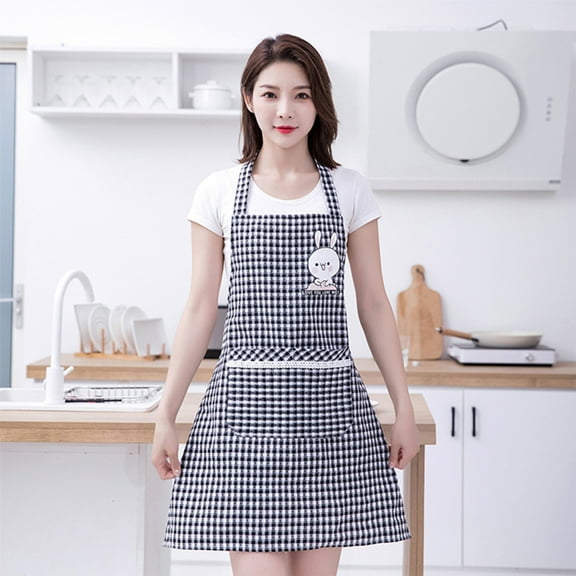 Classic Checkered Cotton Apron, Stylish and Breathable Apron for Adults, Oil-Resistant and Breathable Apron, With Front Pockets and Adjustable Shoulder Straps, Suitable for Cooking in the Kitchen