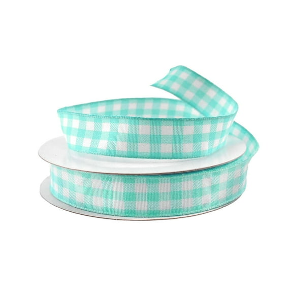 Classic Checkered Plaid Wired Ribbon, 5/8-Inch, 10-Yard - Aqua
