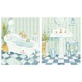 thumbnail image 1 of Classic Checkered Tile Bathroom Sink and Clawfoot Tub Set; Two 8x10in Paper Posters. Green/Blue/White, 1 of 4