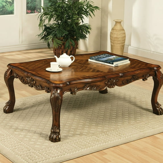 Classic Cherry Oak Coffee Table With Claw Legs And Exquisite Decoration Rectangular Feet - Solid Wood Construction For Durability