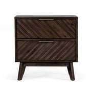 Classic Chevron Dark Brown Nightstand with Two Drawers