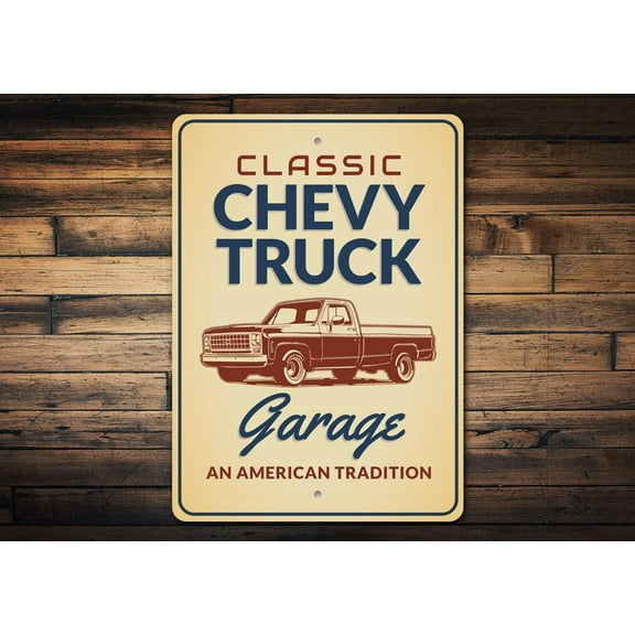 Classic Chevy Truck Novelty Sign, Metal Wall Decor - 10x14 inches