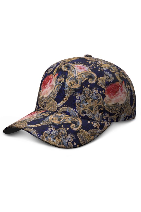 Classic Chic Baseball Cap – Paisley Boho Vintage Retro Ethnic Dad Hat, Abstract Decorative Mandala Exotic Artistic Elegant Colorful Floral Pattern, Adjustable Snapback