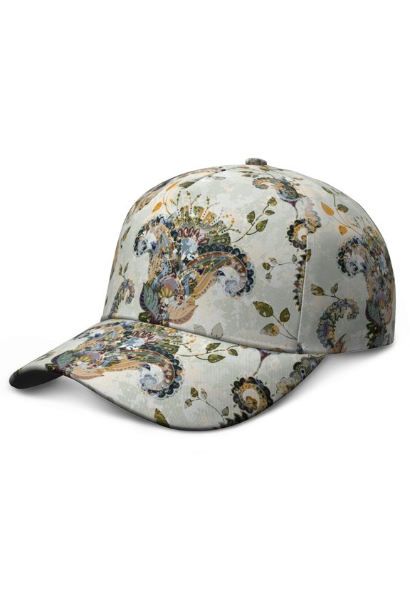 Classic Chic Baseball Cap – Paisley Boho Vintage Retro Ethnic Dad Hat, Abstract Decorative Mandala Exotic Artistic Elegant Colorful Floral Pattern, Adjustable Snapback
