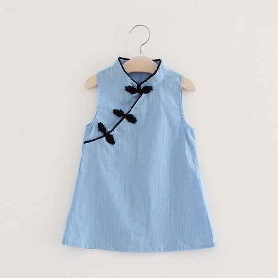 Classic Chinese Cheongsam Dress for Baby Girls Toddler Short Sleeve Dress Vintage Qipao New Year Tang Suit Costume Princess Skirt Summer Clothes,3-5 Years
