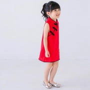 Classic Chinese Cheongsam Dress for Baby Girls Toddler Short Sleeve Dress Vintage Qipao New Year Tang Suit Costume Princess Skirt Summer Clothes,3-5 Years，Red