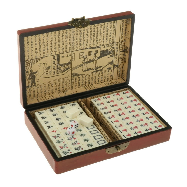 Classic Chinese Mahjong Game Set - White - with 144 Small Size Tiles, a  Wooden Leather Case, English Introduction - Chinese Play