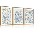 thumbnail image 1 of Classic Chinoiserie Framed Canvas Wall Art Set, Blue Watercolor Flower Wall Decor, Blue and White Plant Wall Painting, Minimalist Floral Art Print for Living Room, Bedroom, Office - 16"×24"×3, 1 of 6