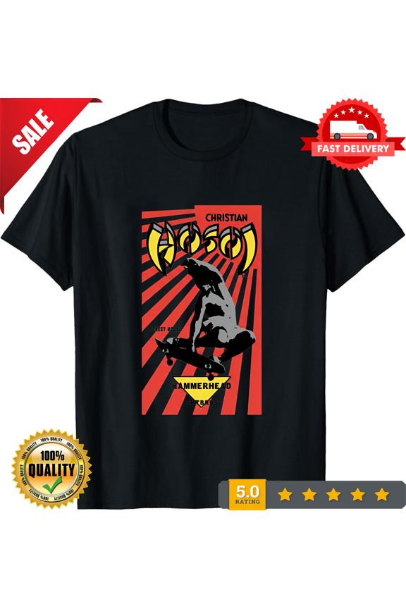 Classic Christian Hosoi Red Hammerhead Skateboards 80s Vert Skate T-Shirt Print, NEW INSTOCK-TH78334