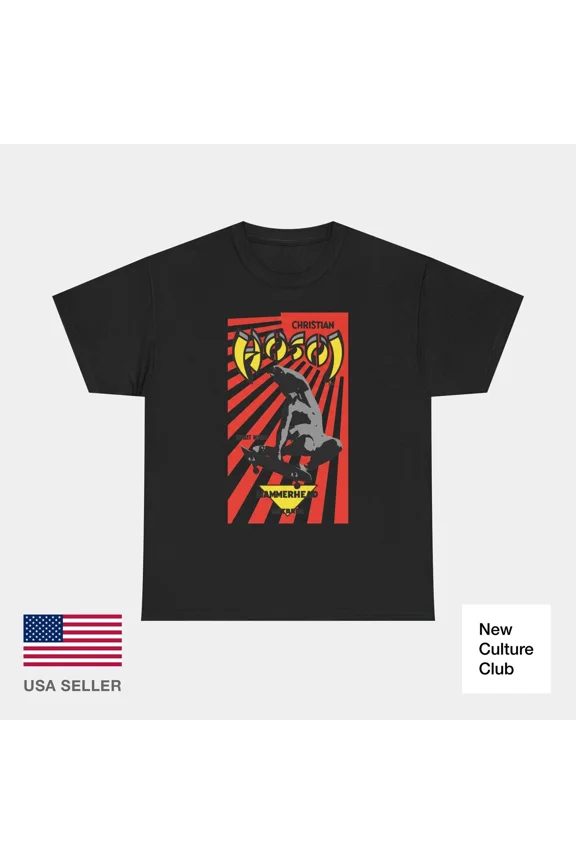 Classic Christian Hosoi Red Hammerhead Skateboards 80s Vert Skate T-Shirt Print