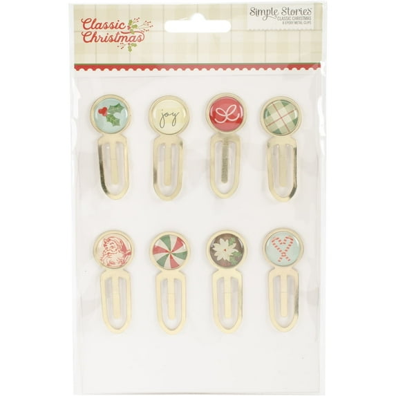Classic Christmas Epoxy Top Metal Clips 8/Pkg-