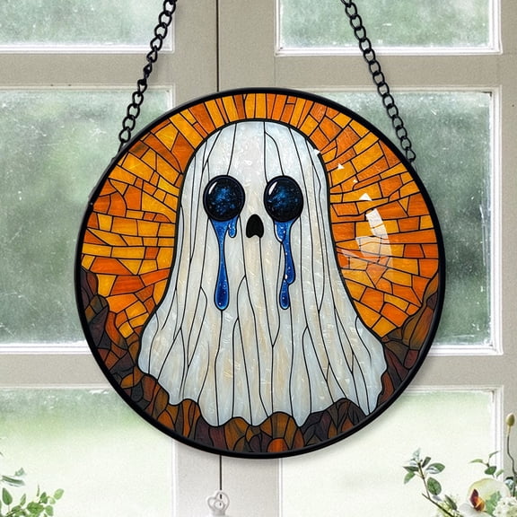 Classic Christmas Gift - Halloween Fantasy Goat Horn Ghost Spookys Xmas Stained Glass Hanging Ornament - Midnight Blue Winter Holiday Tree Decoration, Gift for Family, Mom & Dad, Friends