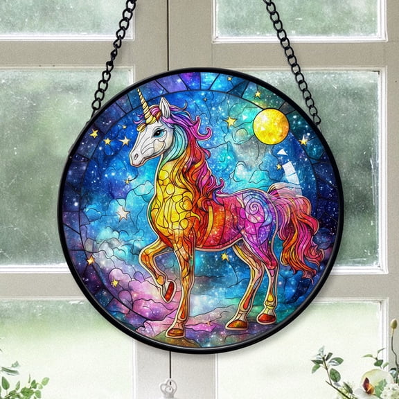 Classic Christmas Gift - Magical Llama Unicorn Horn Xmas Stained Glass Hanging Ornament - Modern Holiday Tree Decor, Great Christmas Gift for Friends & Family, 2025 Collectible