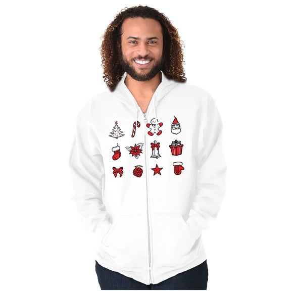 Classic Christmas Holiday Ornaments Unisex Fleece Graphic Zip Up Hoodie Brisco Brands 5X
