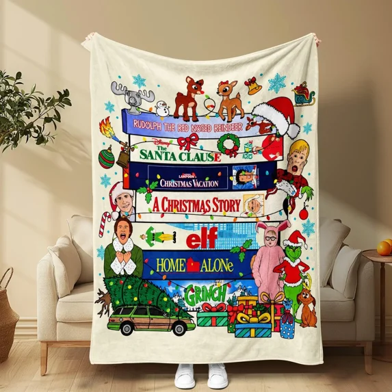 Classic Christmas Movie Collage Flannel Throw Blanket, Grin Elf Home ...