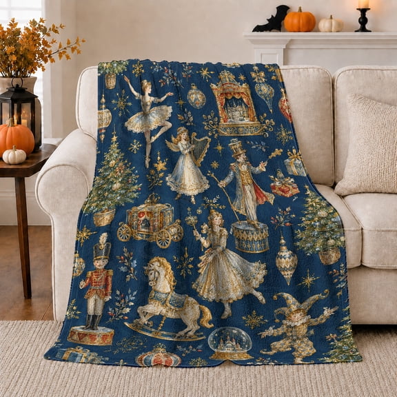 Classic Christmas Nutcracker Ballet Holiday, Festive Holiday Scene, Warm Flannel Blanket for Living Room and Reading Nook, Art Lovers Christmas Gift, Festive Home Decor