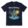 thumbnail image 1 of Classic Christmas Scene T-Shirt Dark Blue with Colorful Tree & Moon Design, 1 of 5