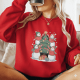 thumbnail image 1 of Classic Christmas Snowman Tree Crewneck Winter Snowcrew Sweatshirt, up to size 5XL, 1 of 2