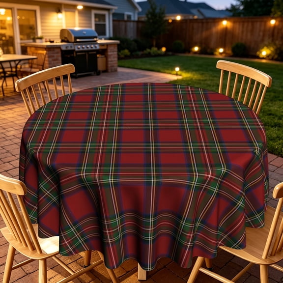Classic Christmas Tartan Check Pattern Round Tablecloth, Home Table Decor For Family Holiday Gathering