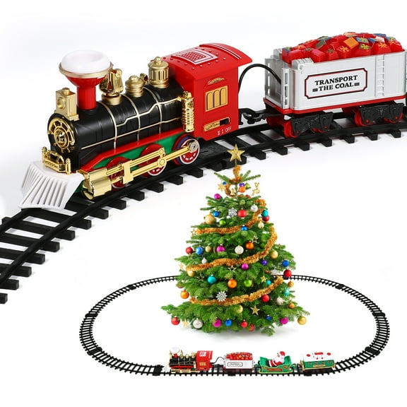 Classic Christmas Train Set with Lights and Sounds Railway Tracks Sets Battery Operated Train Toy Models with 13 Ft Tracks Playset