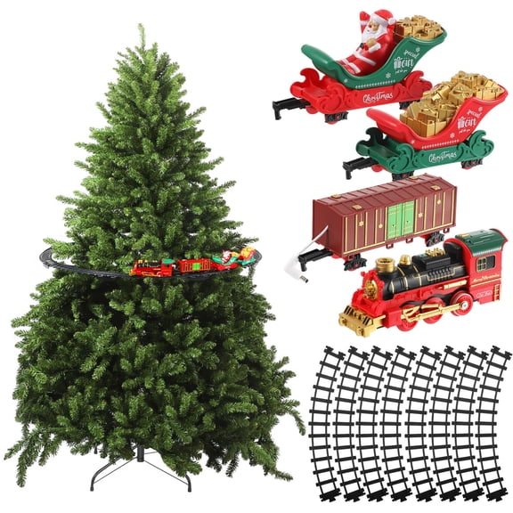 Classic Christmas Train Sets for Around Hanging The Tree with Spray, Lights and Sounds, Tracks for Christmas Tree, Toy Train Set for 3 4 5 6 7 8 Years Old Kids Boys Girls