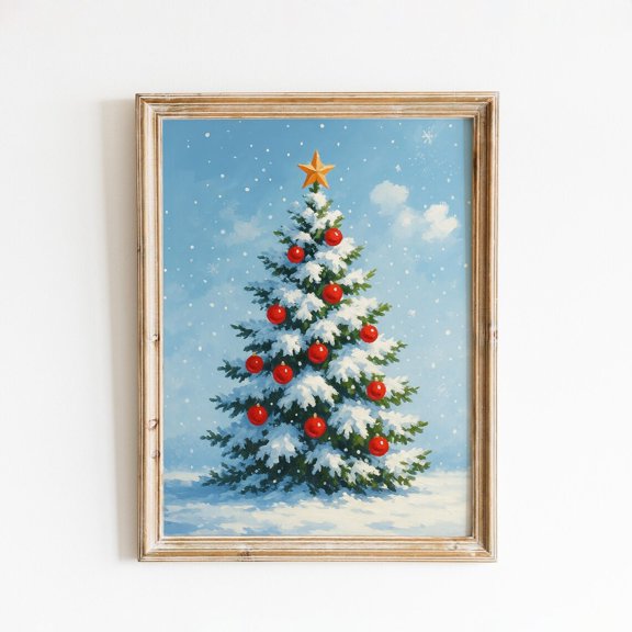Classic Christmas Tree Poster, Festive Winter Wall Art Poster Unframed Paper Print