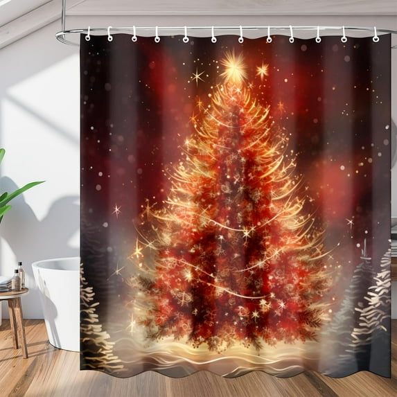 Classic Christmas Trees Texture Shower Curtain for Bathroom Shower Curtain Set with 12 Hooks Waterproof Fabric Bath Curtain for Bathtub Restroom Decor, 72 X 72 in