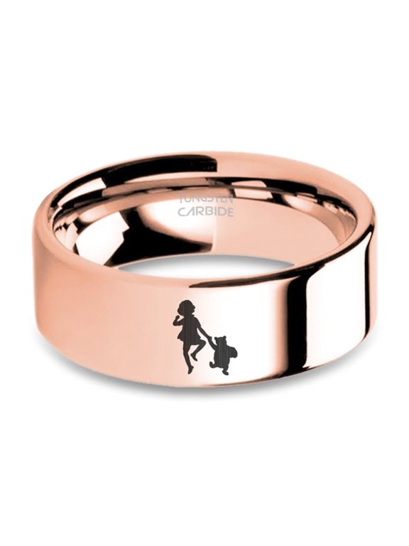 Classic Christopher Robin Pooh Engraved Rose Gold Tungsten Ring, 8mm, Size 6.5