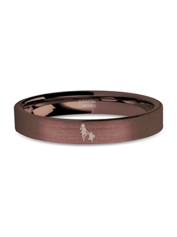 Classic Christopher Robin Pooh Rustic Brown Brushed Tungsten Ring, 4mm, Size 5.5
