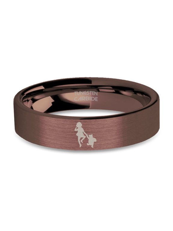 Classic Christopher Robin Pooh Rustic Brown Brushed Tungsten Ring, 6mm, Size 8
