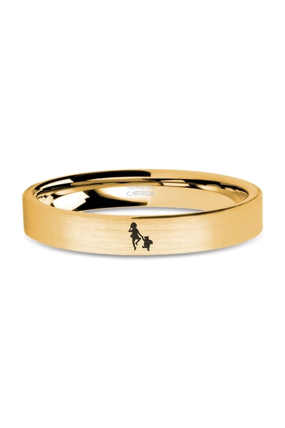 Classic Christopher Robin Pooh Yellow Gold Brushed Tungsten Ring, 4mm, Size 3