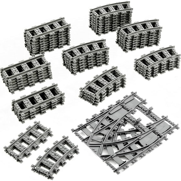Classic City Train Tracks, 54 Pieces Railroad Track with 32 Curved, 20 Straight and 2 Switch Train Tracks, Train Expansion Accessories Compatible with All Major Train Tracks