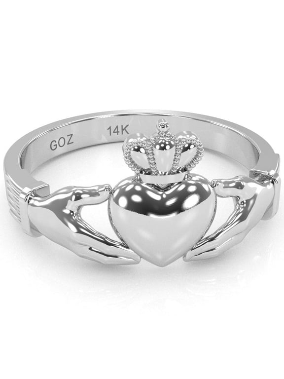 Classic Claddagh Ring Crafted In Solid 14k White Gold
