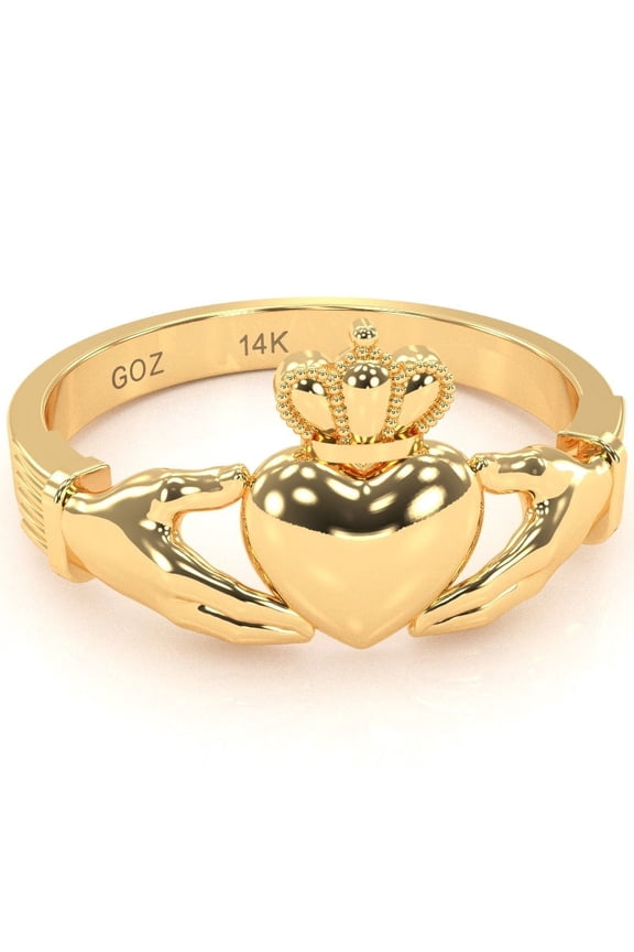 Classic Claddagh Ring Crafted In Solid 14k Yellow Gold