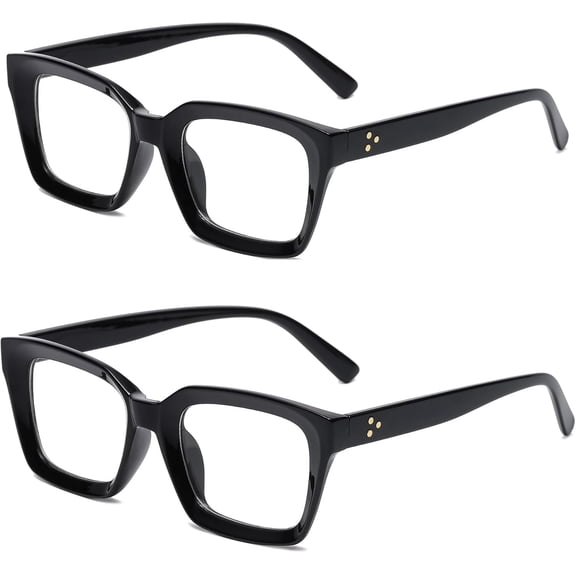 Classic Clear Lens Glasses for Women Men Thick Square Frame Eyewear Non Prescription Eyeglasses 2 Pack