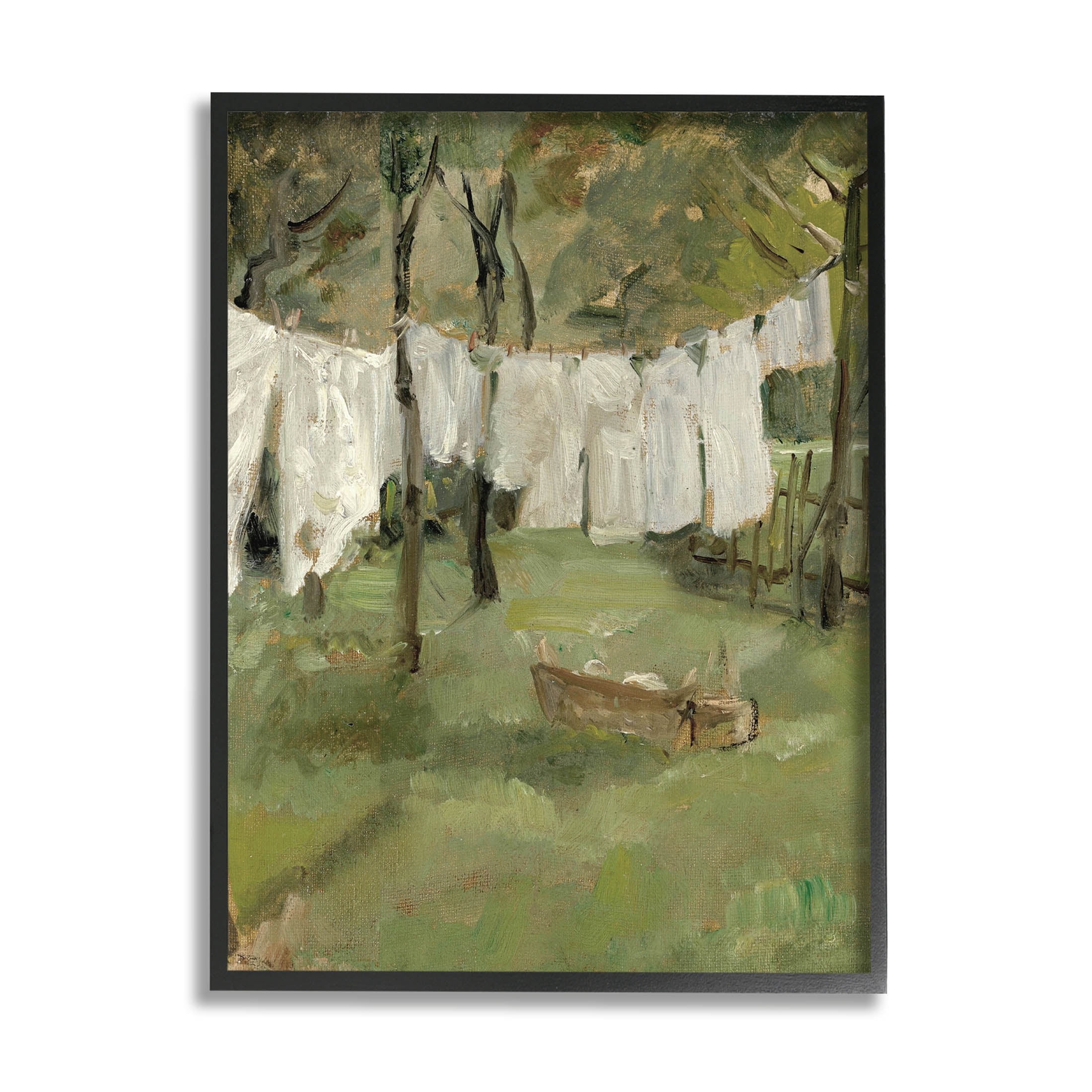 Classic Clothesline Yard Scene Landscape Painting Black Framed Art Print Wall Art