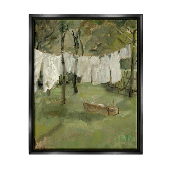 Classic Clothesline Yard Scene Landscape Painting Jet Black Framed Art Print Wall Art