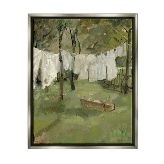 Classic Clothesline Yard Scene Landscape Painting Luster Gray Framed Art Print Wall Art