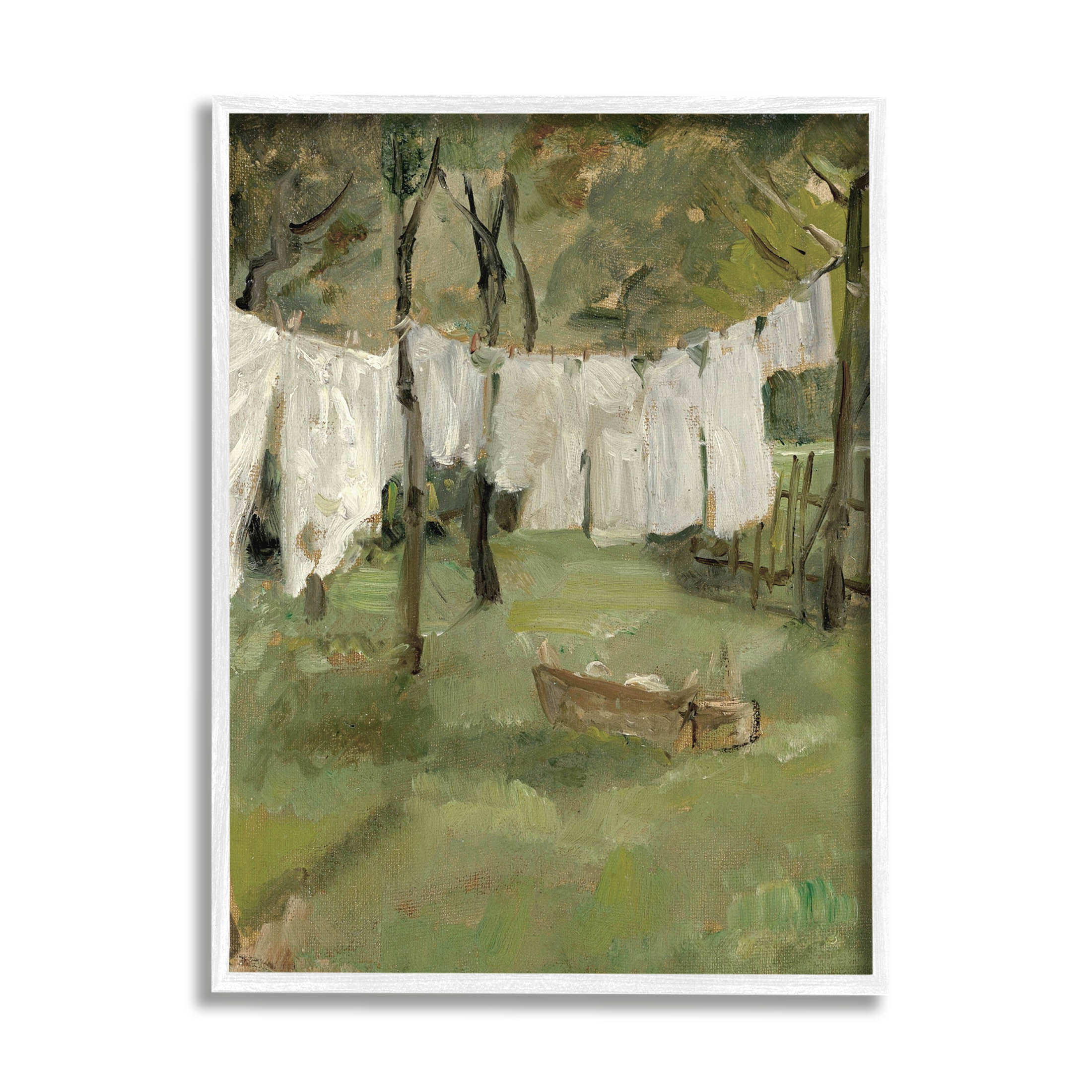 Classic Clothesline Yard Scene Landscape Painting White Framed Art Print Wall Art