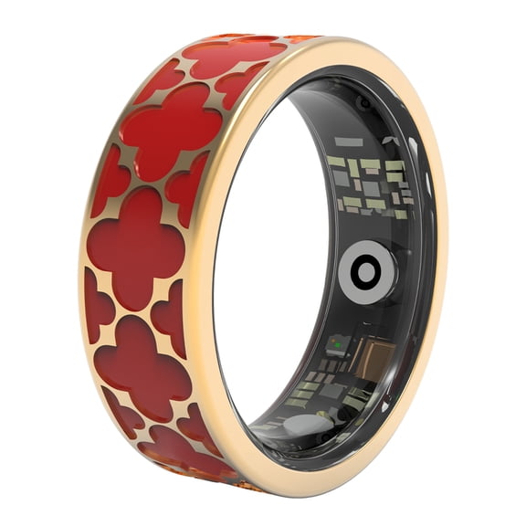 Classic Clover Health Tracking Ring, Suitable for Both Men and Women, 5ATM Waterproof, Activity/Sleep/Temperature Monitoring, Family Care Mode, Compatible with Android and iOS Red