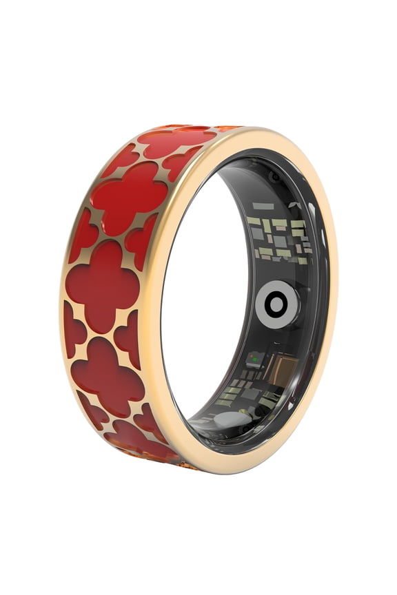 Classic Clover Health Tracking Ring, Suitable for Both Men and Women, 5ATM Waterproof, Activity/Sleep/Temperature Monitoring, Family Care Mode, Compatible with Android and iOS Red