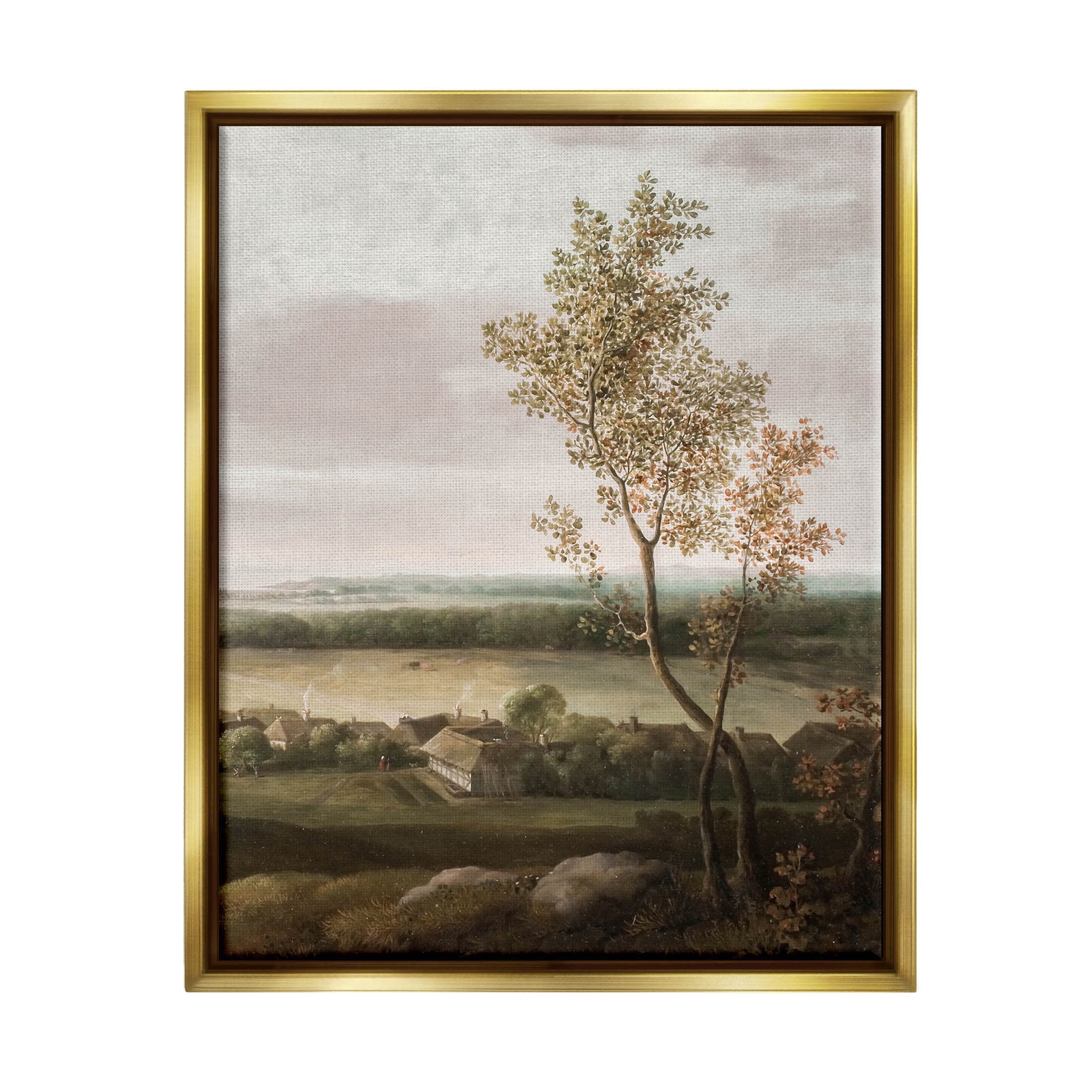 Classic Coastal House Nature Painting Landscape Painting Metallic Gold Framed Art Print Wall Art