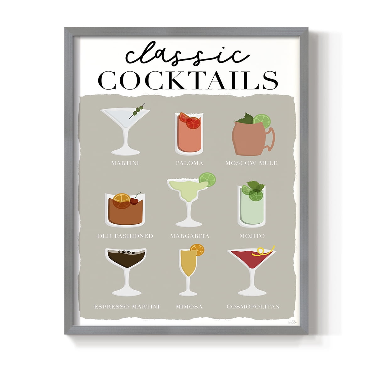 Classic Cocktails in Paper Solid Wood 11 x 14 Framed Print