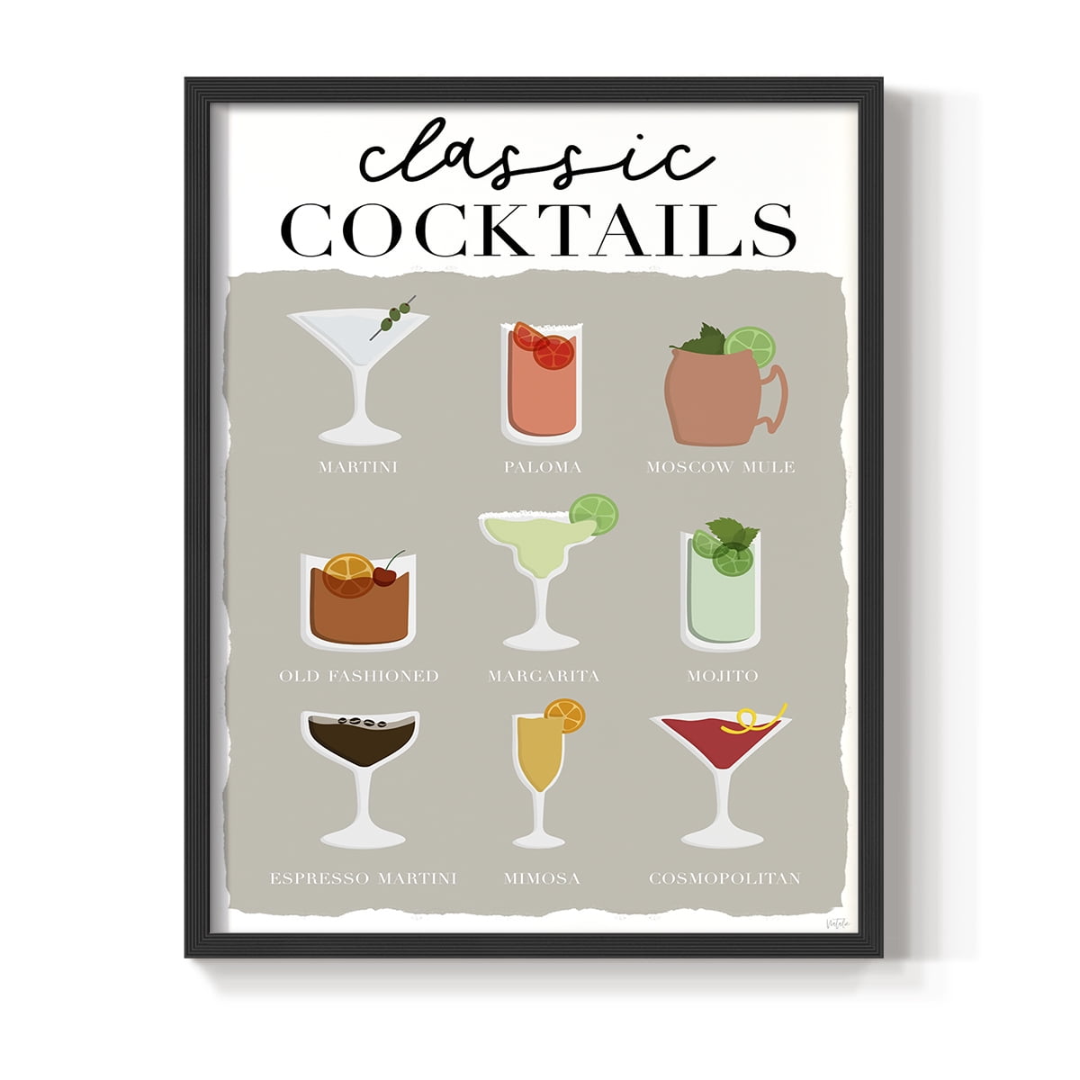 Classic Cocktails in Paper Solid Wood 11 x 14 Framed Print