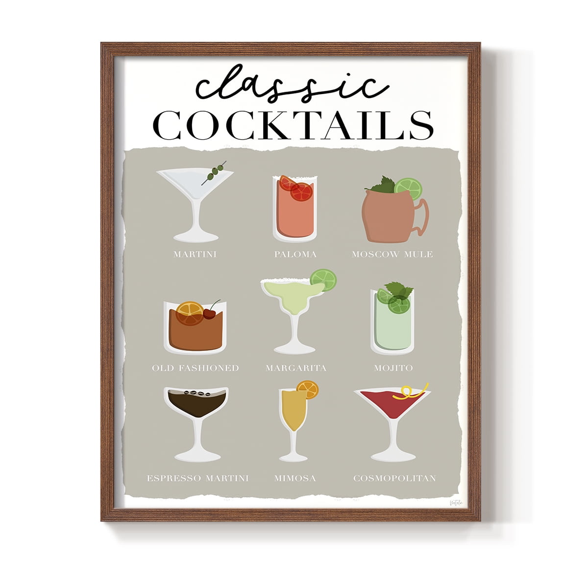 Classic Cocktails in Paper Solid Wood 8 x 10 Framed Print