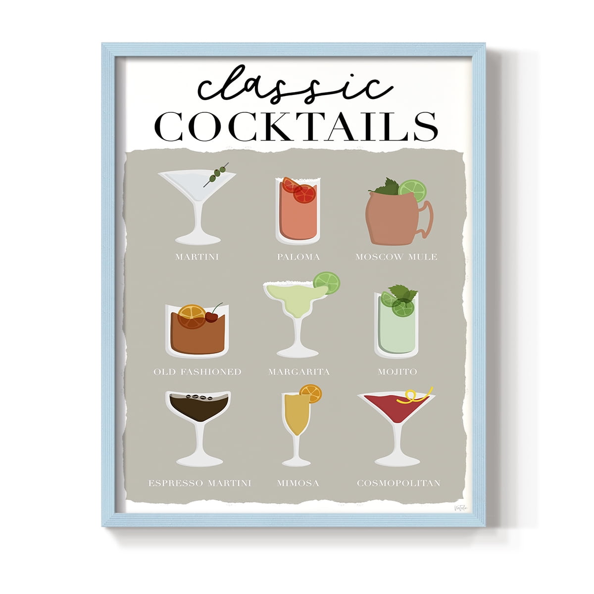 Classic Cocktails in Paper Solid Wood 8 x 10 Framed Print