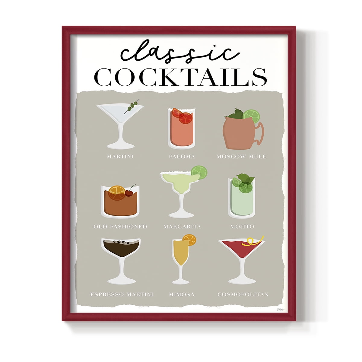 Classic Cocktails in Paper Solid Wood 8 x 10 Framed Print