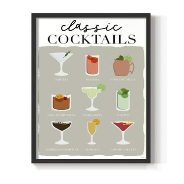 Classic Cocktails in Paper Solid Wood 8 x 10 Framed Print