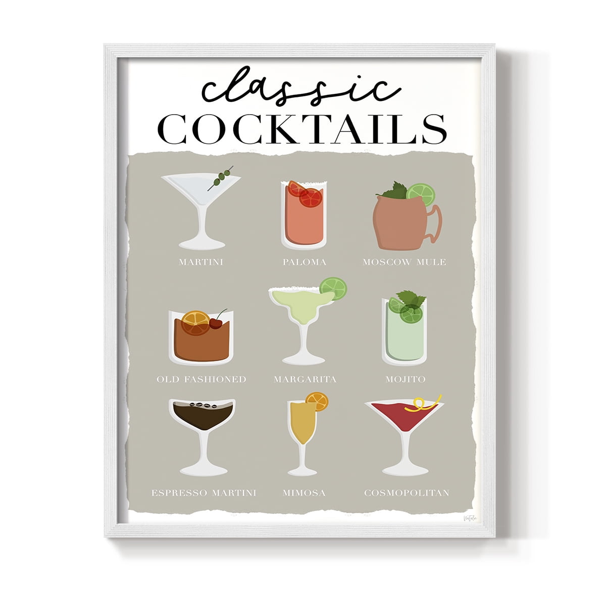 Classic Cocktails in Paper Solid Wood 8 x 10 Framed Print